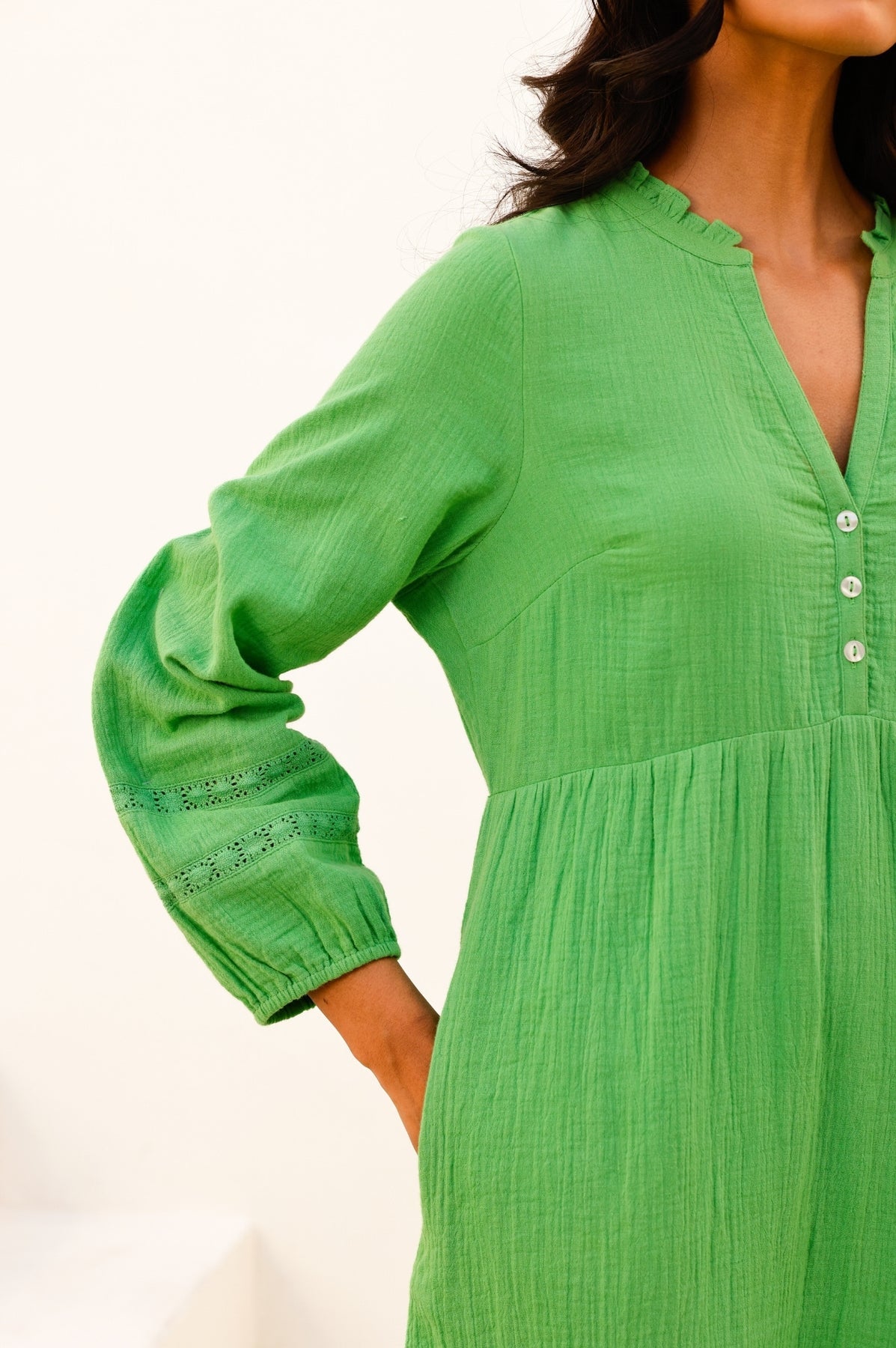 Sadie Organic Cotton Cheesecloth Dress - Green