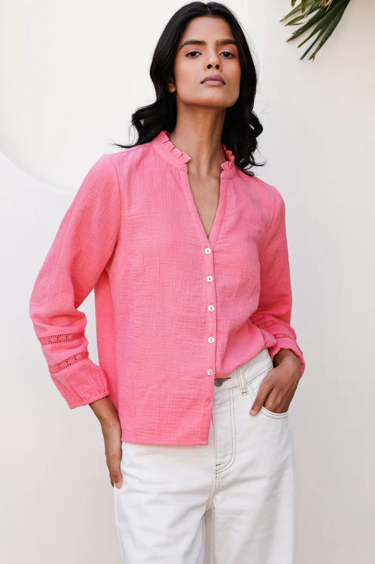 Mina Organic Cotton Cheesecloth Blouse - Pink Lemonade
