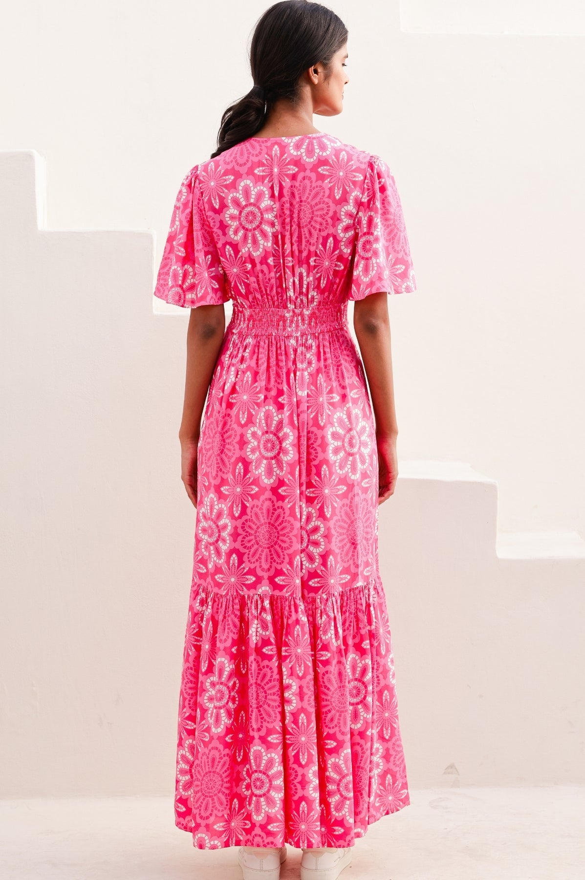 Sylvie EcoVero Dress - Lace Floral Pink/White