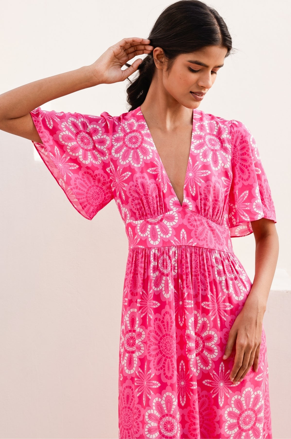 Sylvie EcoVero Dress - Lace Floral Pink/White
