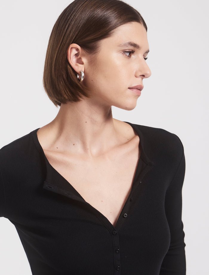 Black rib henley top