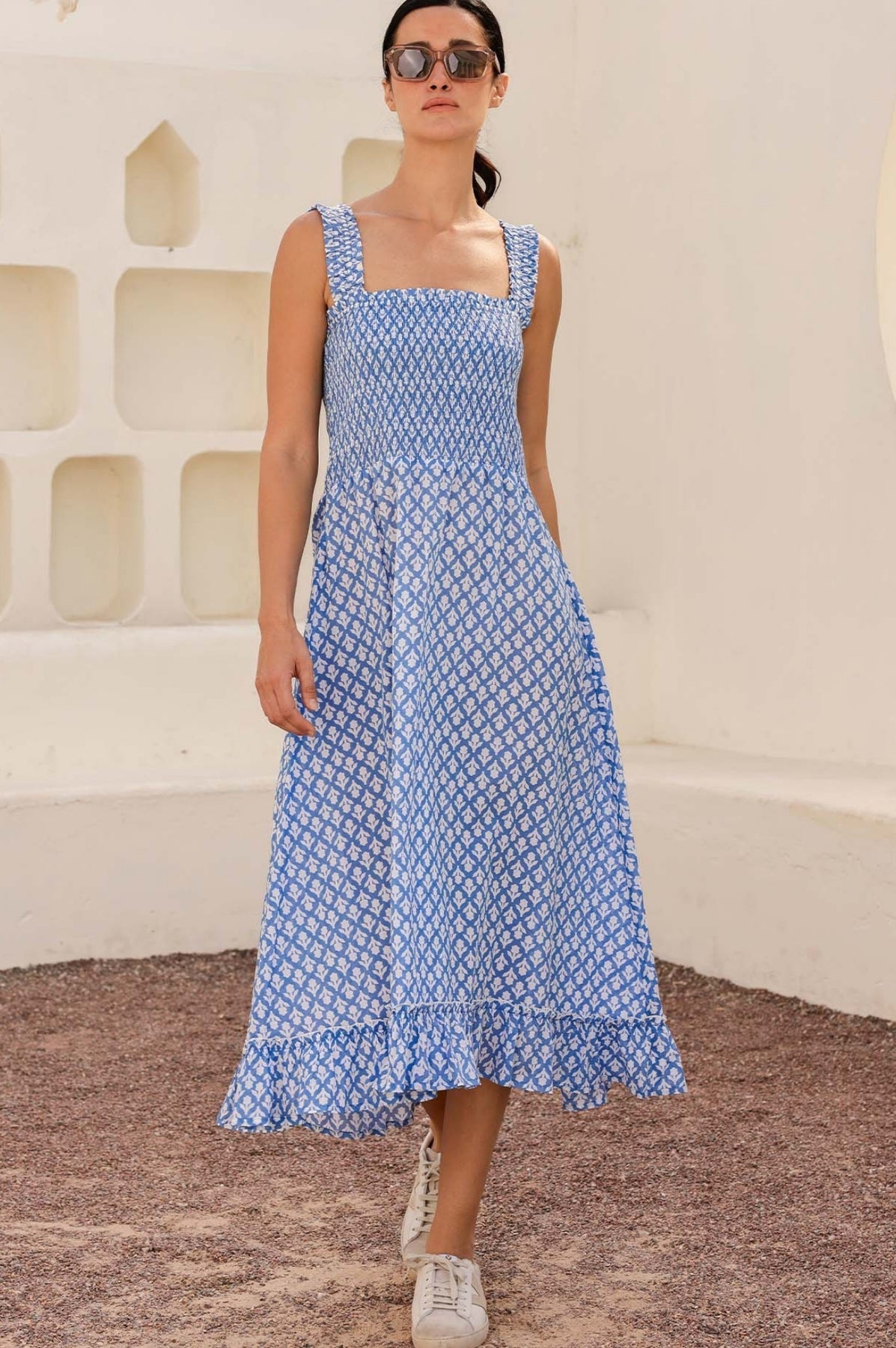 Rhianna Organic Cotton Dress - Cornflower/White