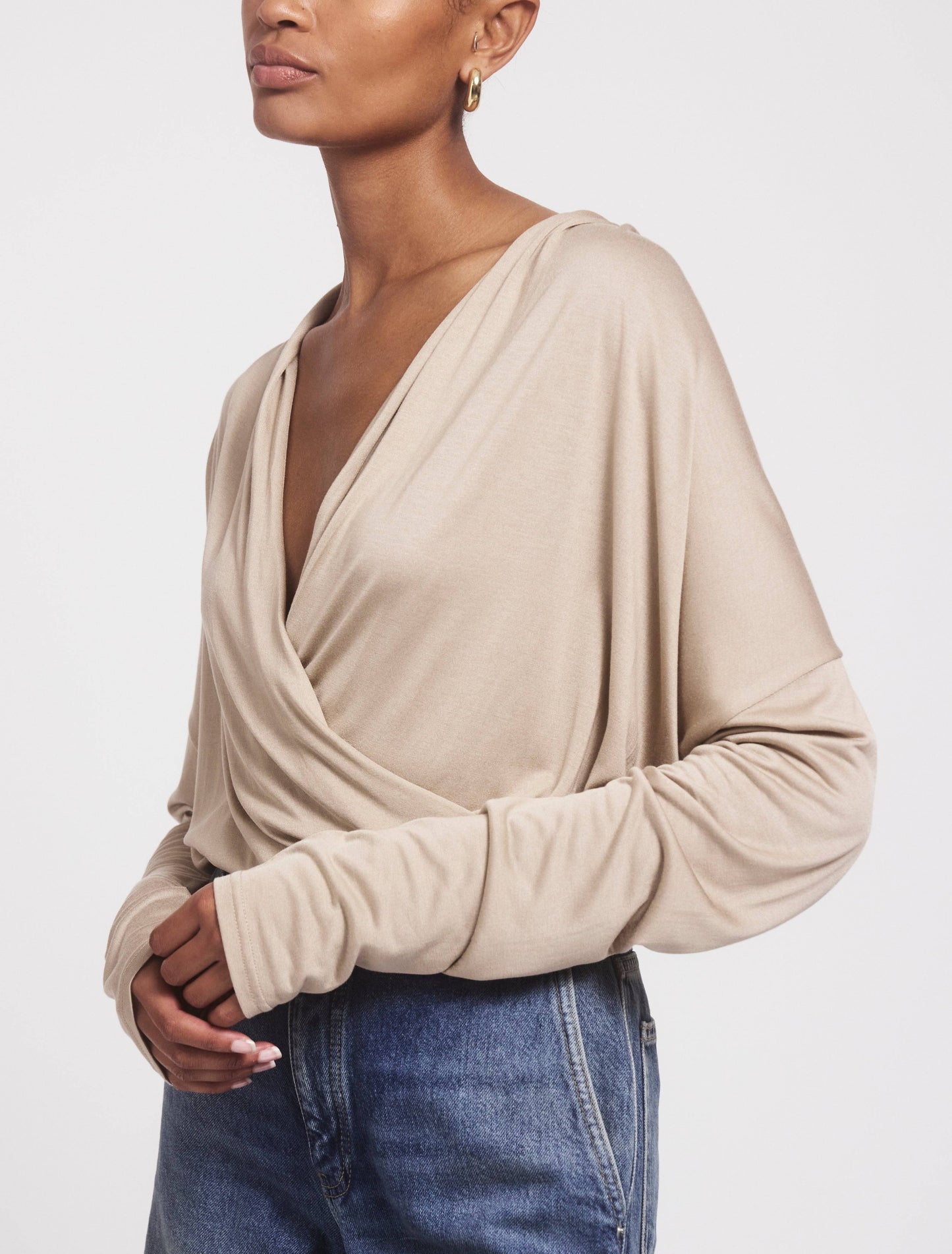 Calix Draped Top in Taupe