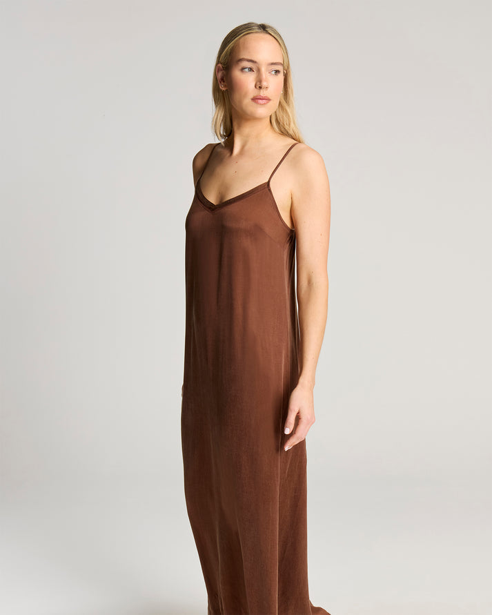 Eco-Luxe Maxi Slip Dress - Cocoa