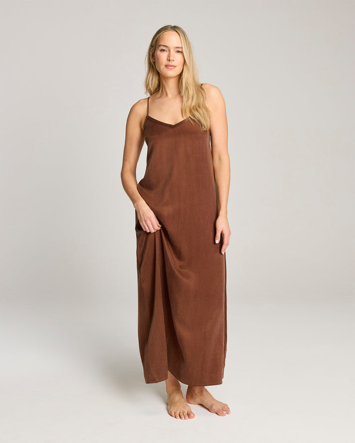 Eco-Luxe Maxi Slip Dress - Cocoa