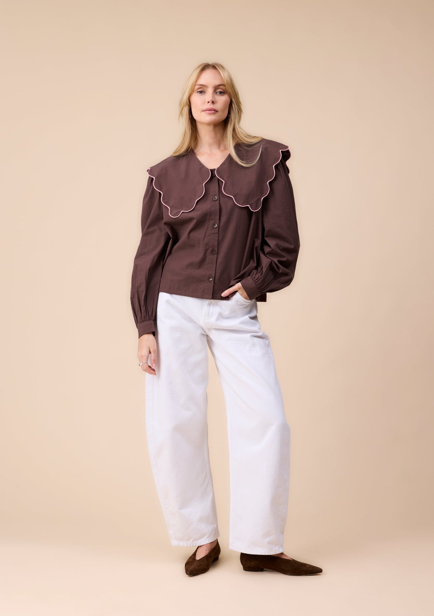 Cotton Shirt - Brown Scallop