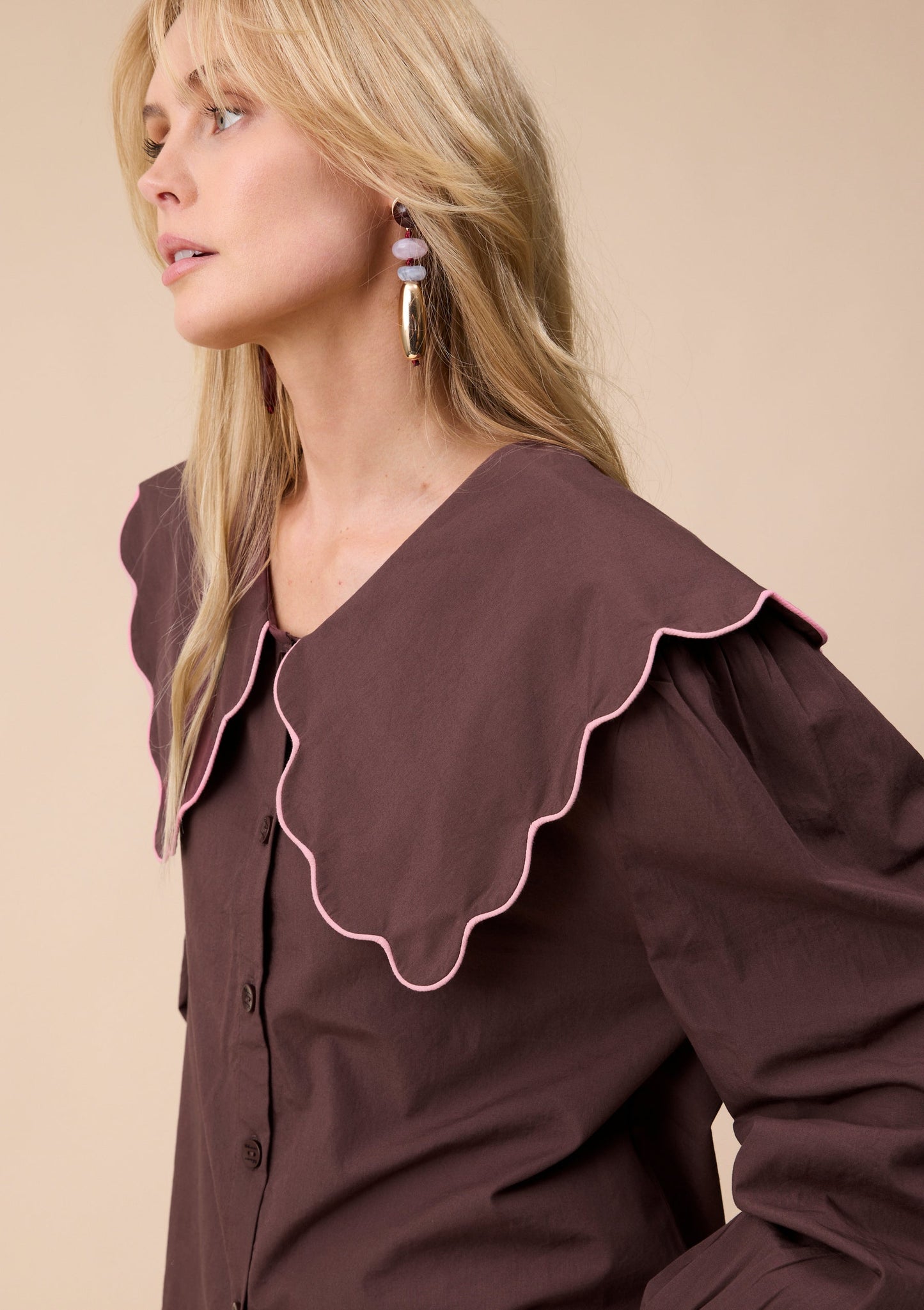 Cotton Shirt - Brown Scallop