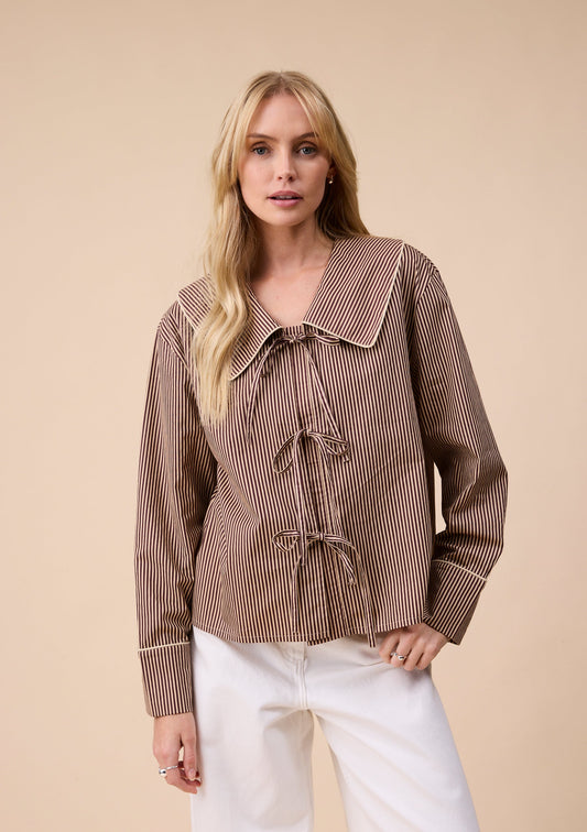Cotton Shirt - Camel Stripe