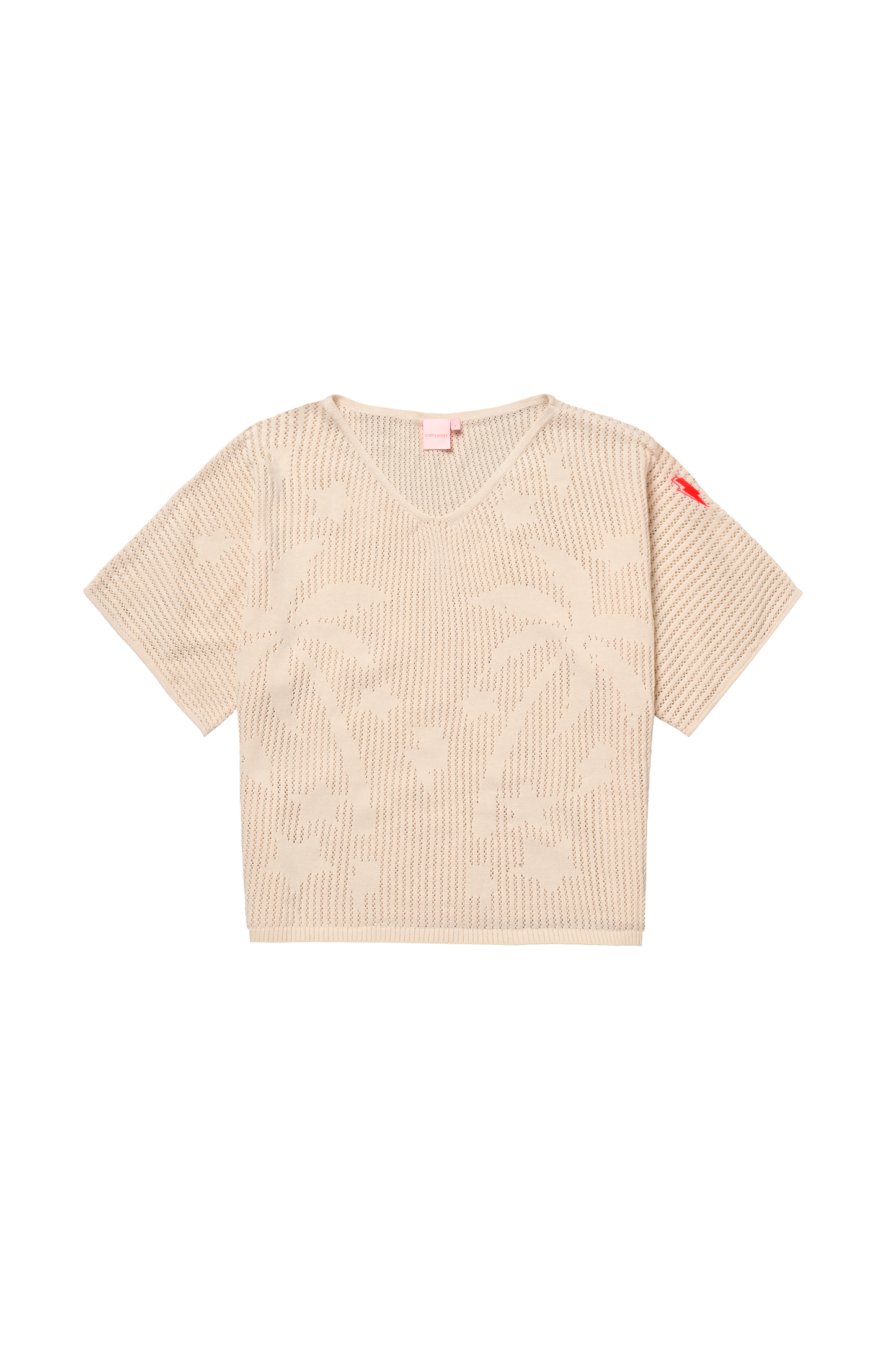 Cream crochet jumper with palm pattern.