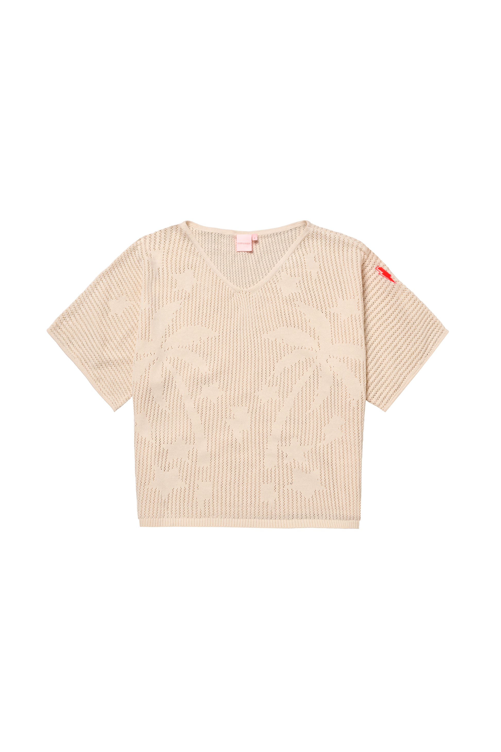 Cream crochet jumper with palm pattern.