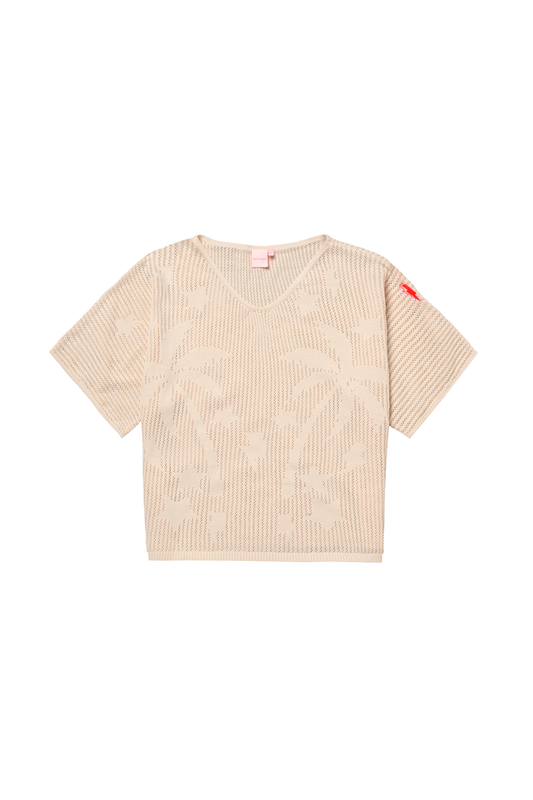 Cream crochet jumper with palm pattern.
