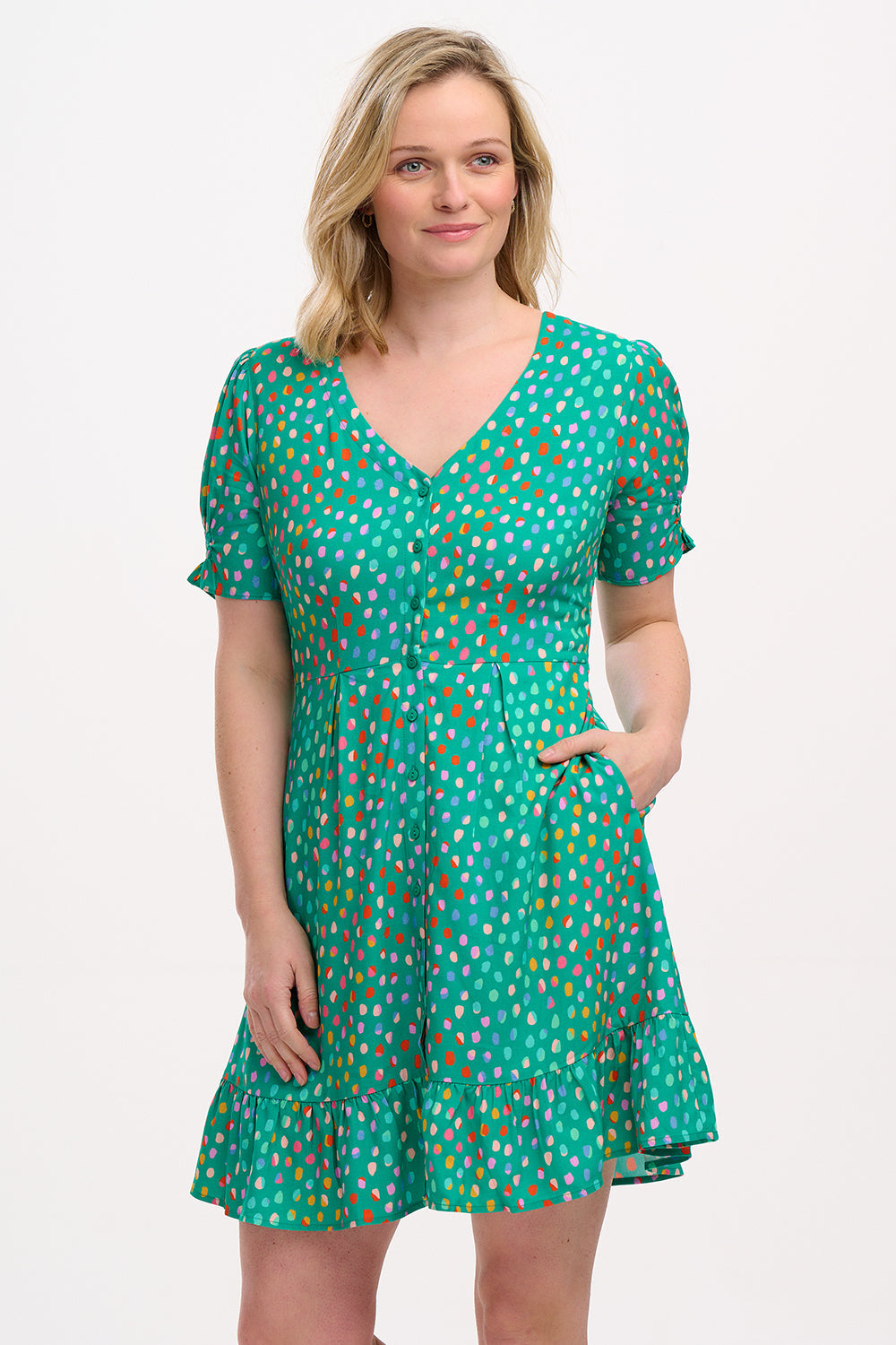 Marigold Mini Dress - Green, Rainbow Pebbles