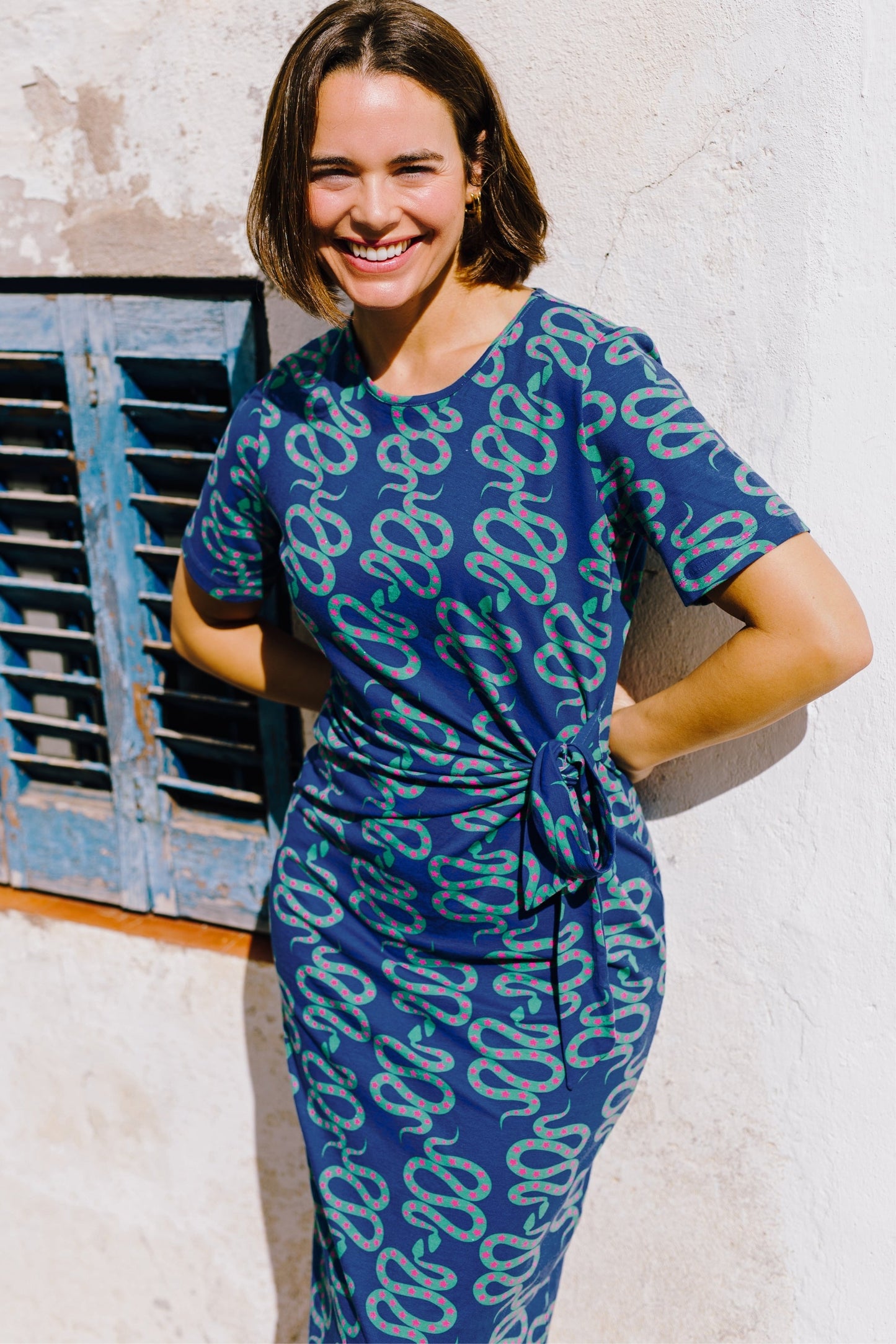 Emersyn Jersey Midi Dress - Bright Navy, Star Snakes