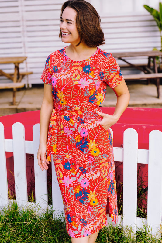 Flissy Jersey Midi Dress - Red, Painted Jungle