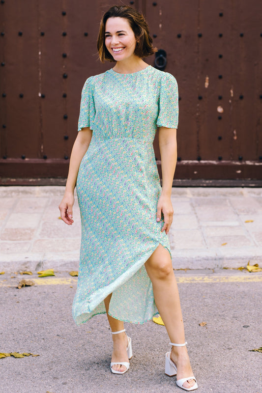 Kay Midi Tea Dress - Off-White/Multi, Garden Waves