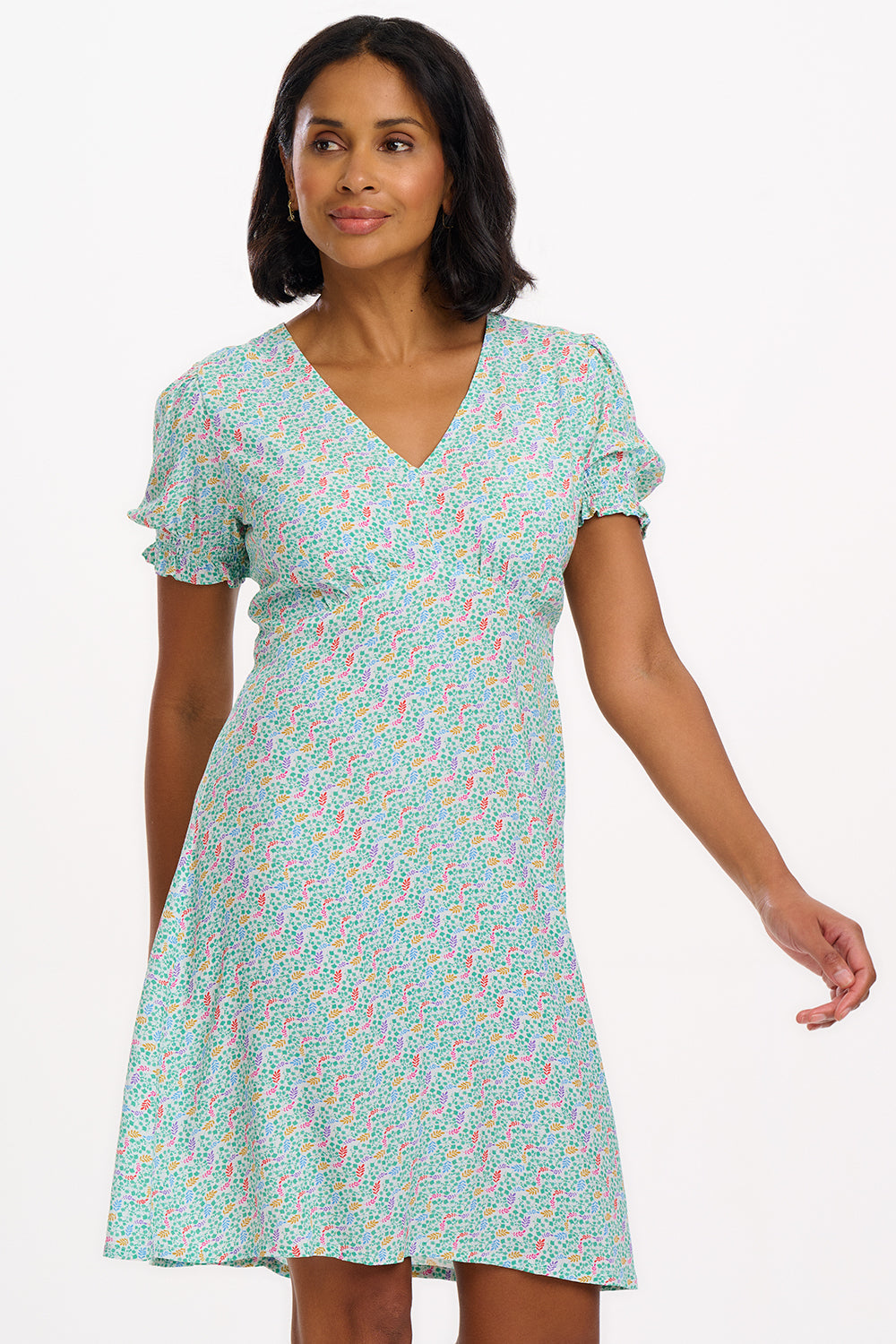 Rosario Mini Tea Dress - Off-White/Multi, Garden Waves