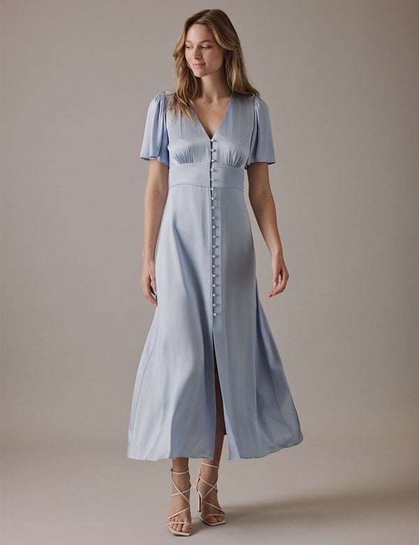 Pale Blue V-Neck Midi Erin Dress