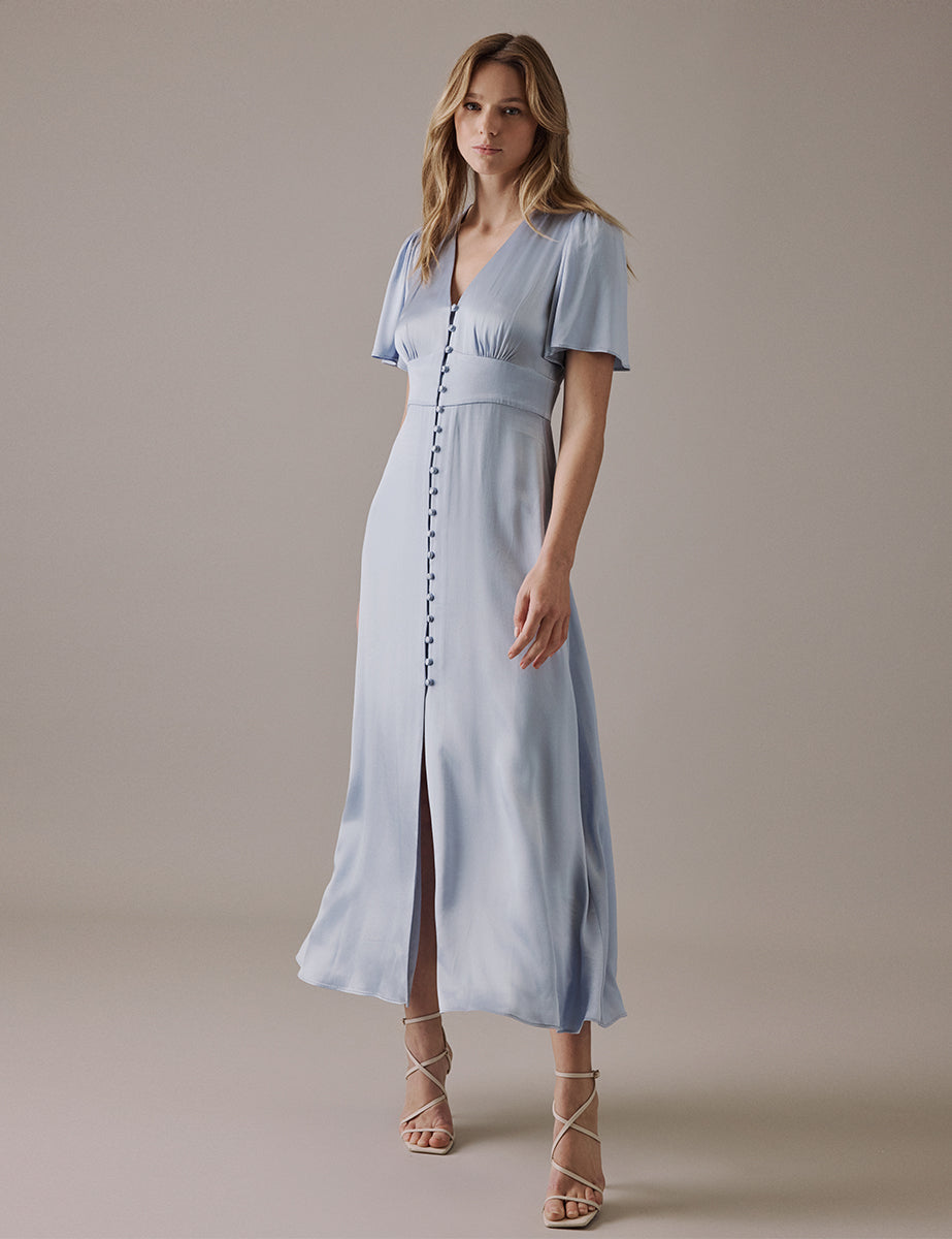 Pale Blue V-Neck Midi Erin Dress