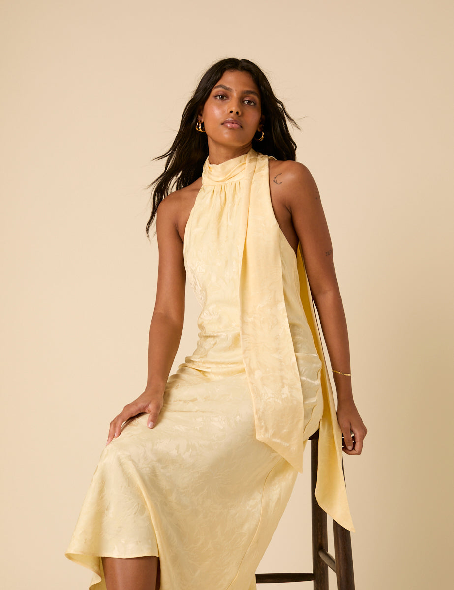 Butter Yellow Jacquard Fifi Maxi Dress