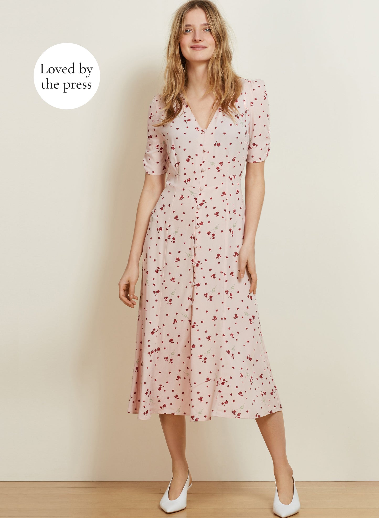 Adele Button Dress Blush Petal Print