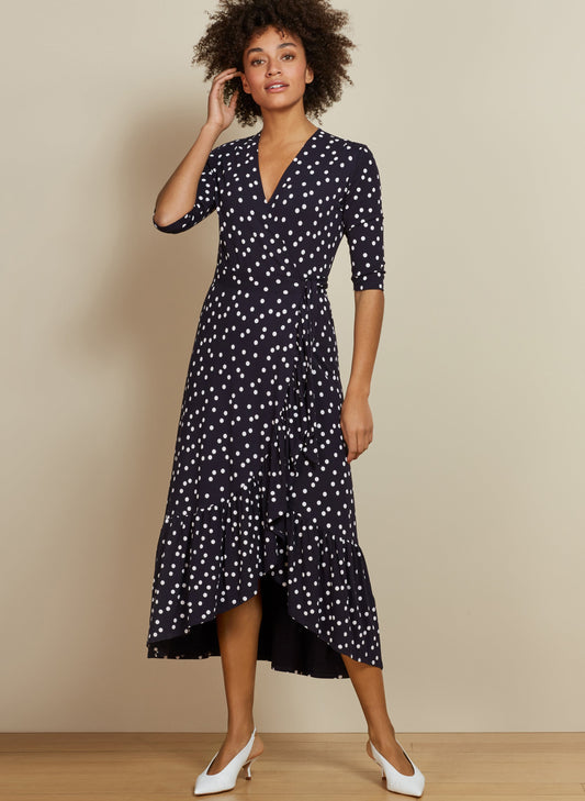 Sapphire Ruffle Dress Navy Polka Print