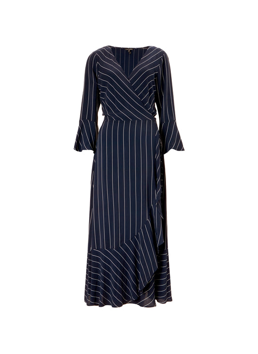 Harriet Wrap Dress Blue & Slim White Stripe