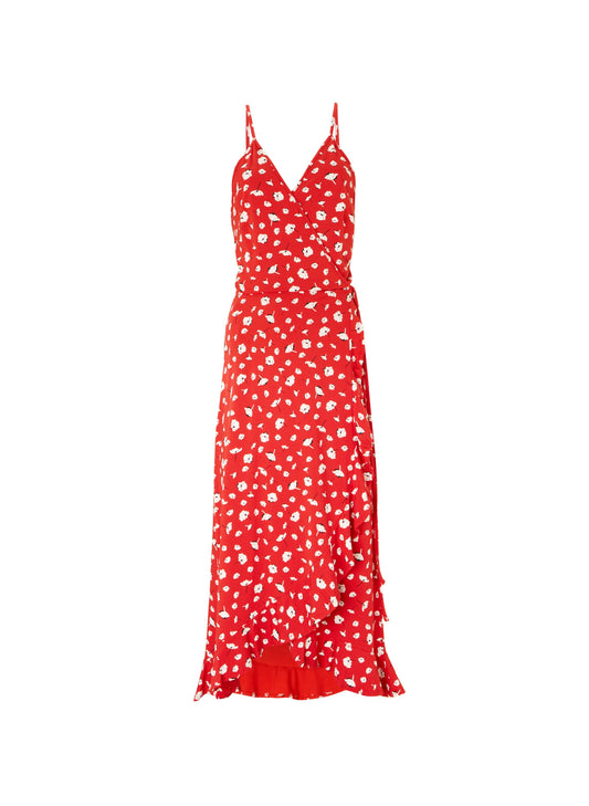 Ruby Ruffle Dress Red Poppy Floral