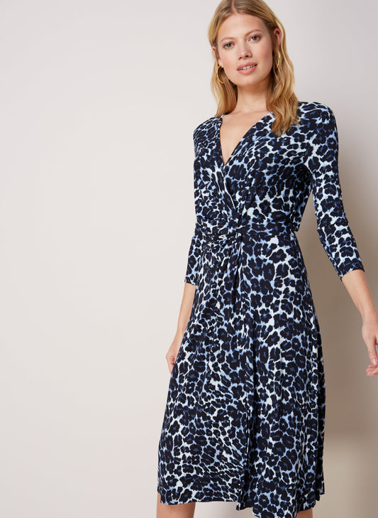 Ophelia Dress Blue Leopard Print