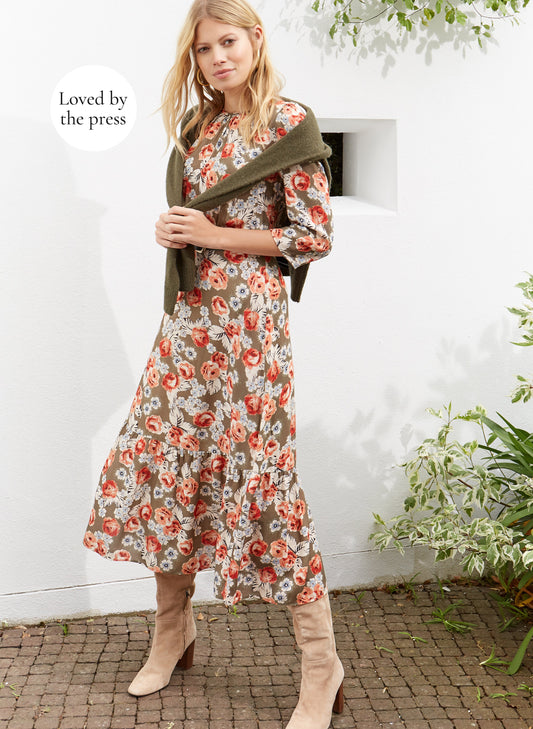 Rosemary Dress Khaki & Rose Bloom