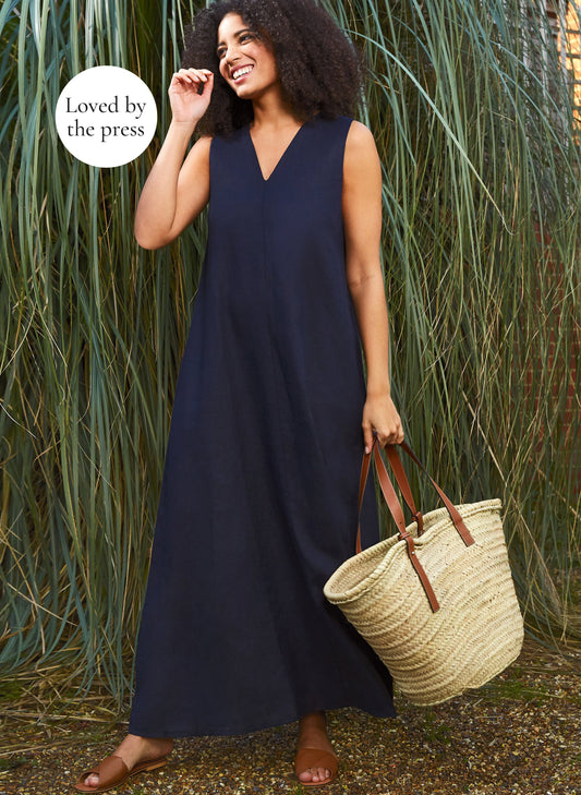 Janie Linen Dress Navy