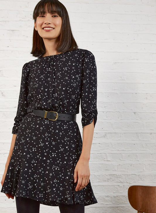 Isabella Dress Black Scatter Star Print