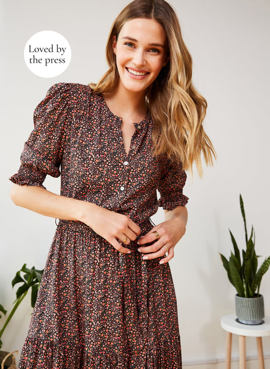 Aneira Dress with LENZING™ ECOVERO™ Peach Calico Floral