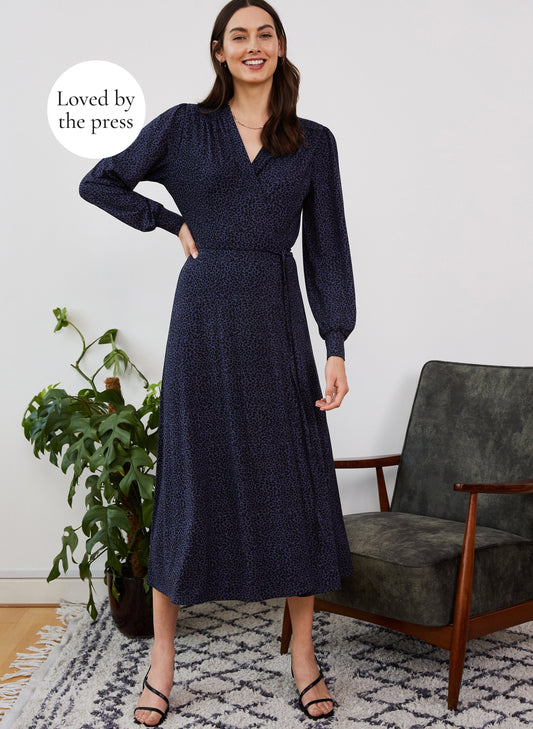 Jamila Dress with LENZING ECOVERO Deep Indigo Leopard