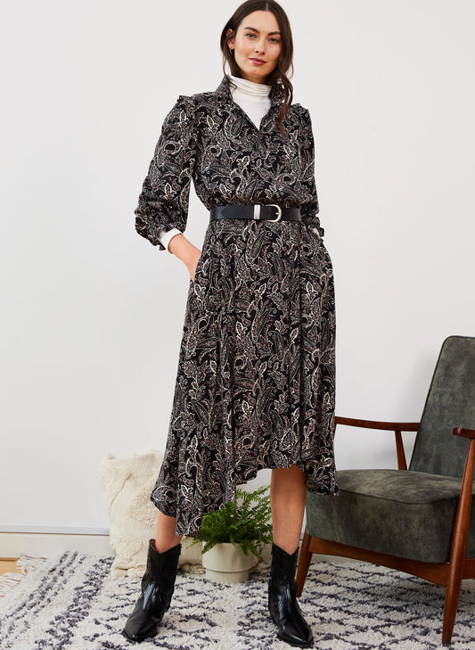 Ada Viscose Shirt Dress Black Paisley Print