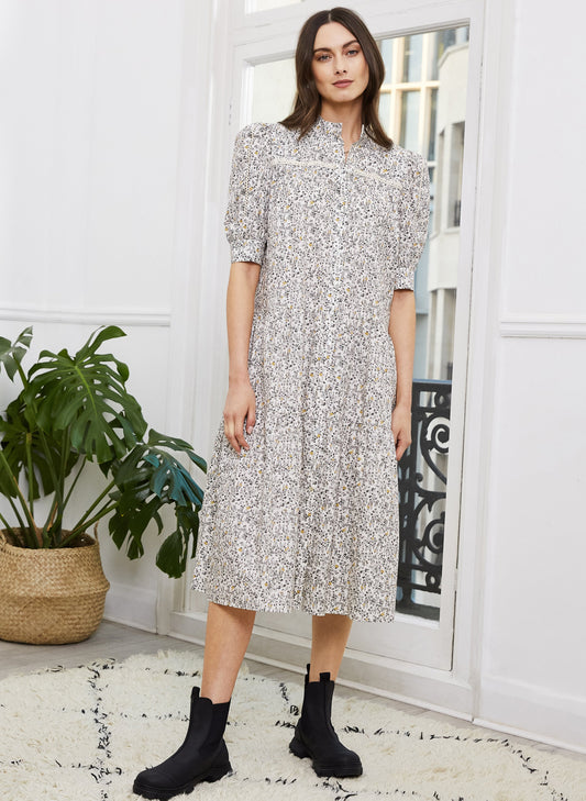 Adaora Organic Dress Soft White Sketch Floral