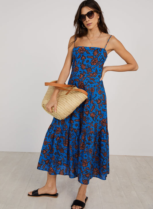 Tammy Organic Dress Blue Bold Capri Print