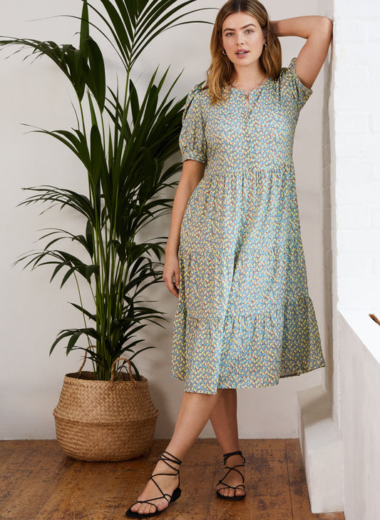 Evelyn Dress with LENZING™ ECOVERO™ Blue Seed Print