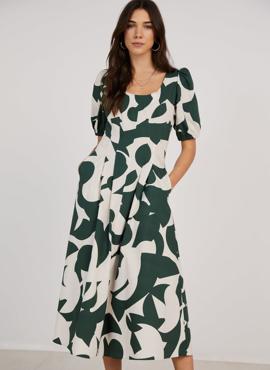 Jazlyn Organic Dress Green Abstract