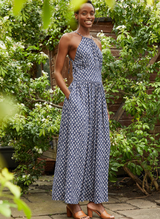Sarai Dress with Lenzing™ Ecovero™ Indigo Woodblock