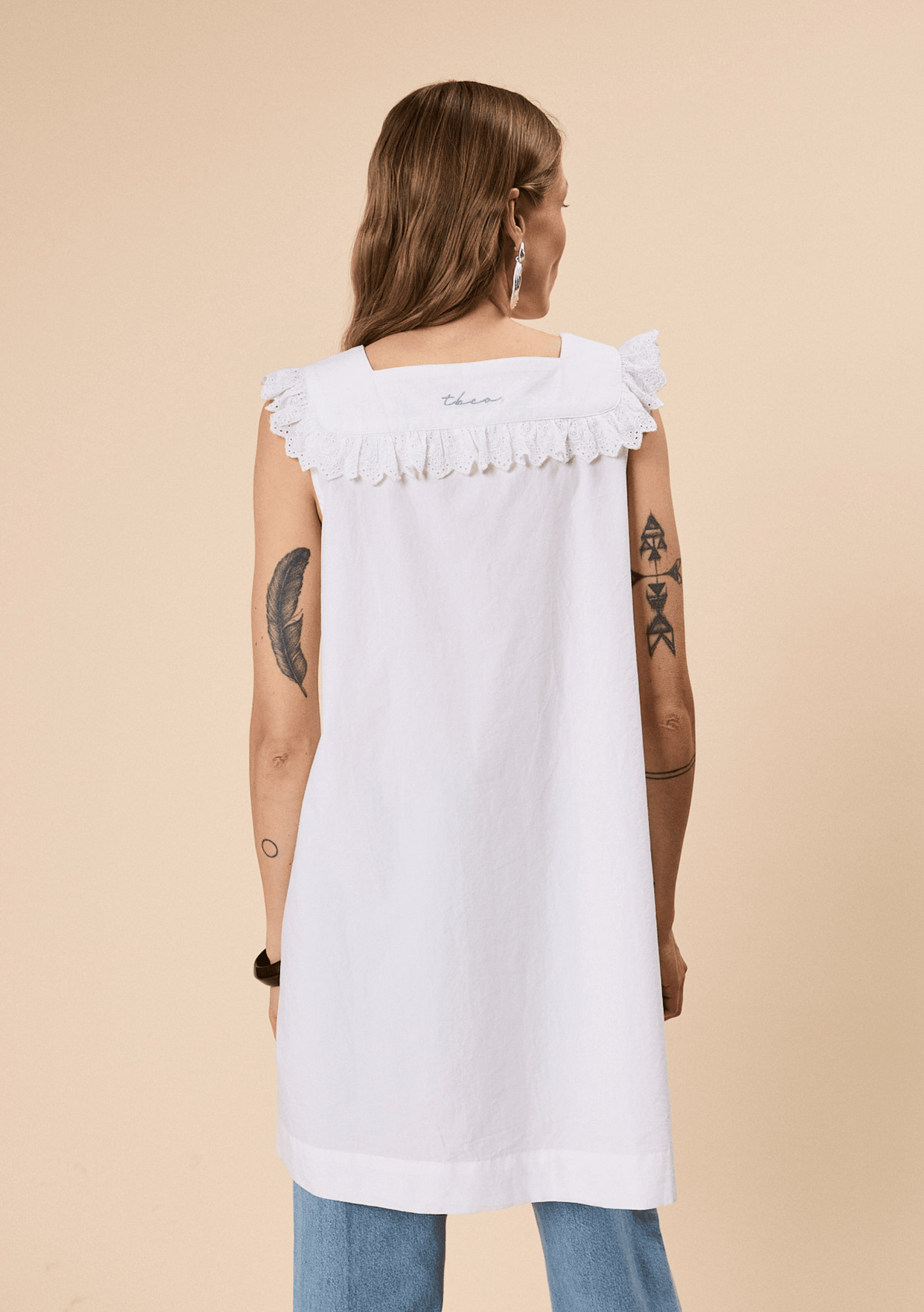 Cotton Broderie Sleeveless Dress - White