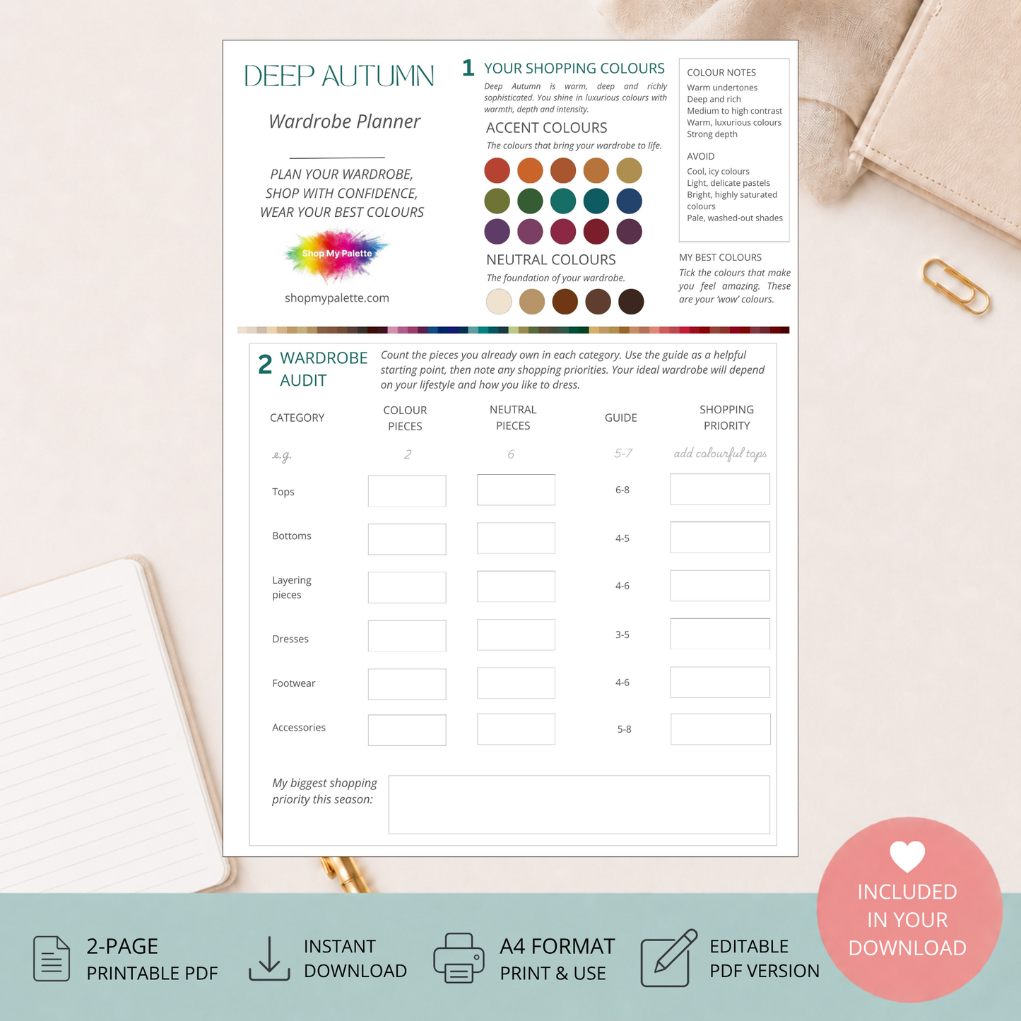 Deep Autumn Wardrobe Planner PDF