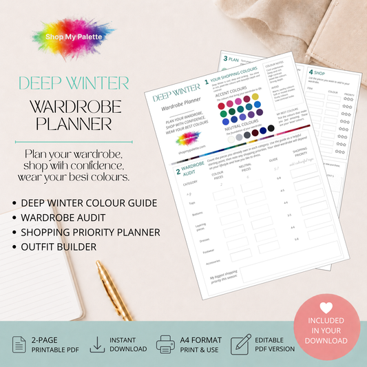 Deep Winter wardrobe planner digital download preview.