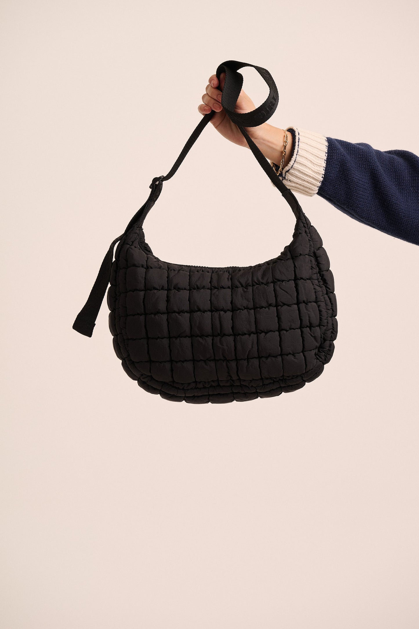 Dumpling Black Quilted Crossbody Bag