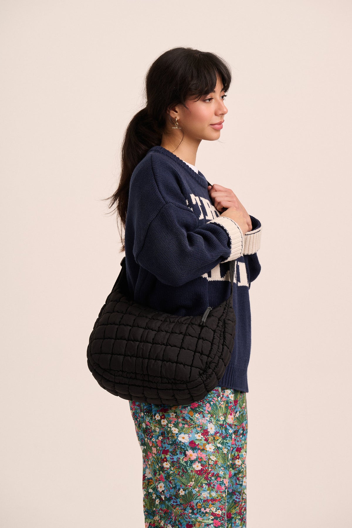Dumpling Black Quilted Crossbody Bag