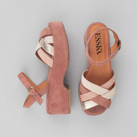 Dusty rose suede platform sandals.