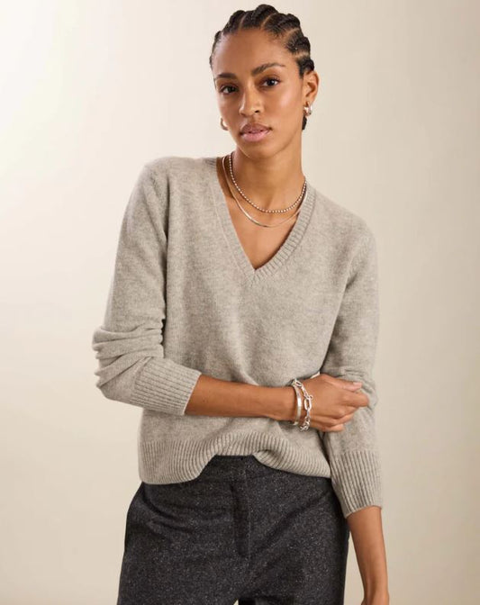 Emmeline Wool Blend V-Neck Jumper Ash Marl