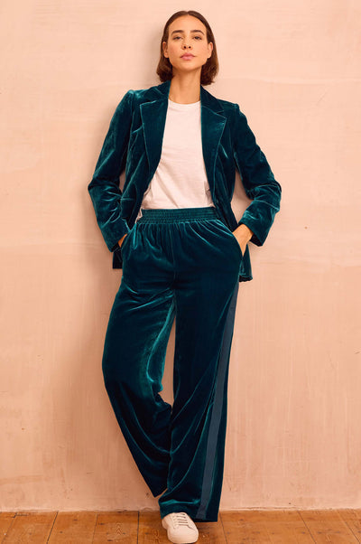 Velvet Side Stripe Viscose Trousers - Teal