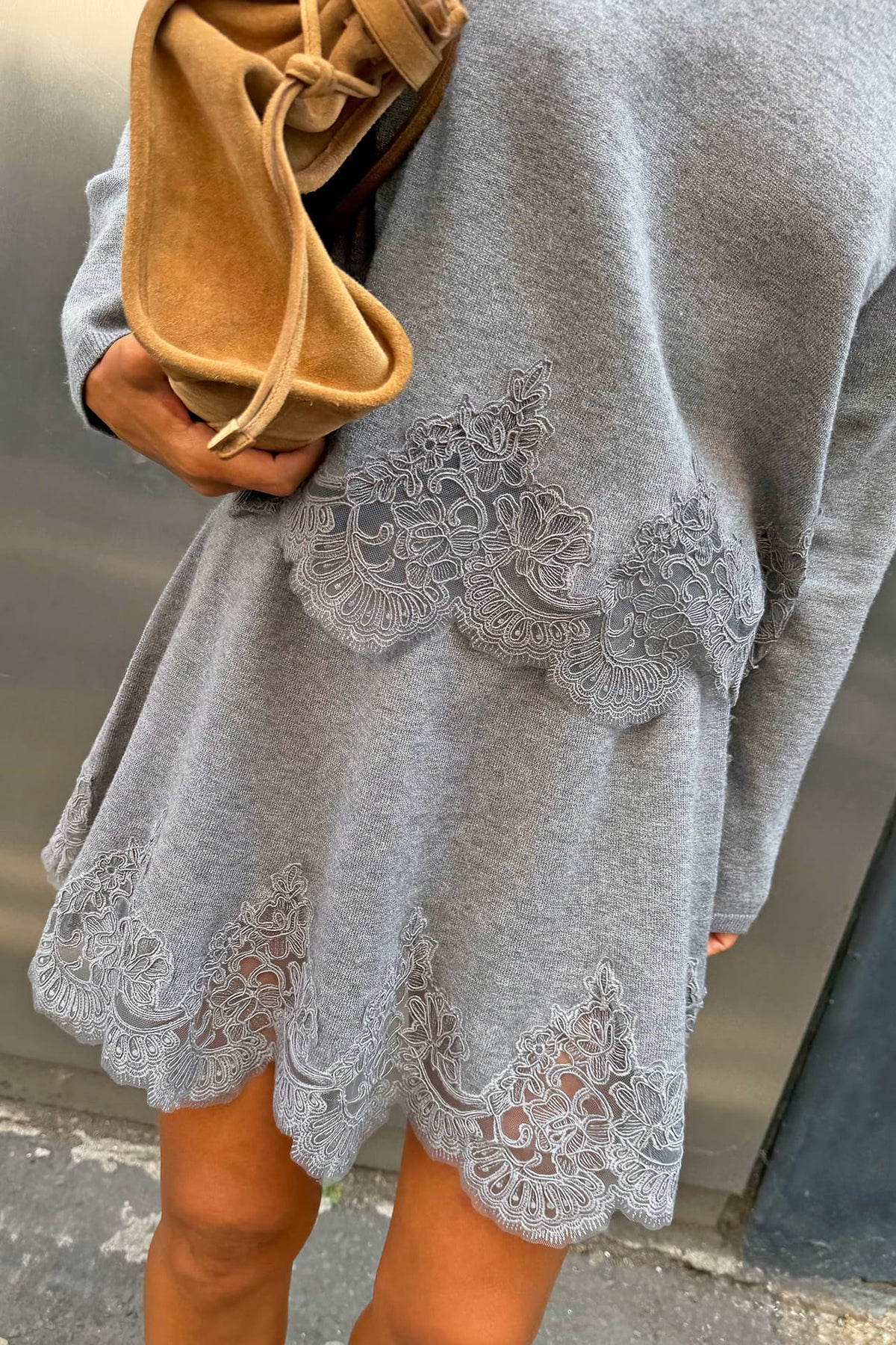 Grey Marl Skirt with Lace
