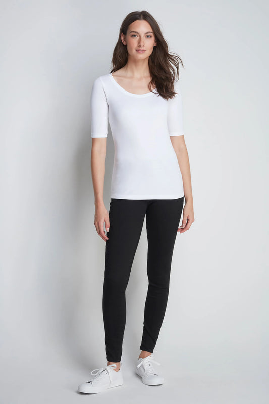 Half Sleeve Scoop Neck Cotton Modal Blend T-Shirt White