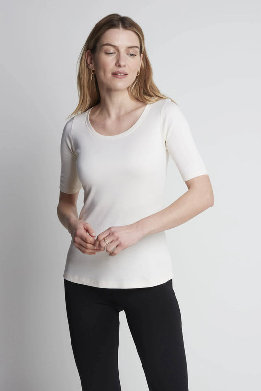 Half Sleeve Scoop Neck T-Shirt Cream